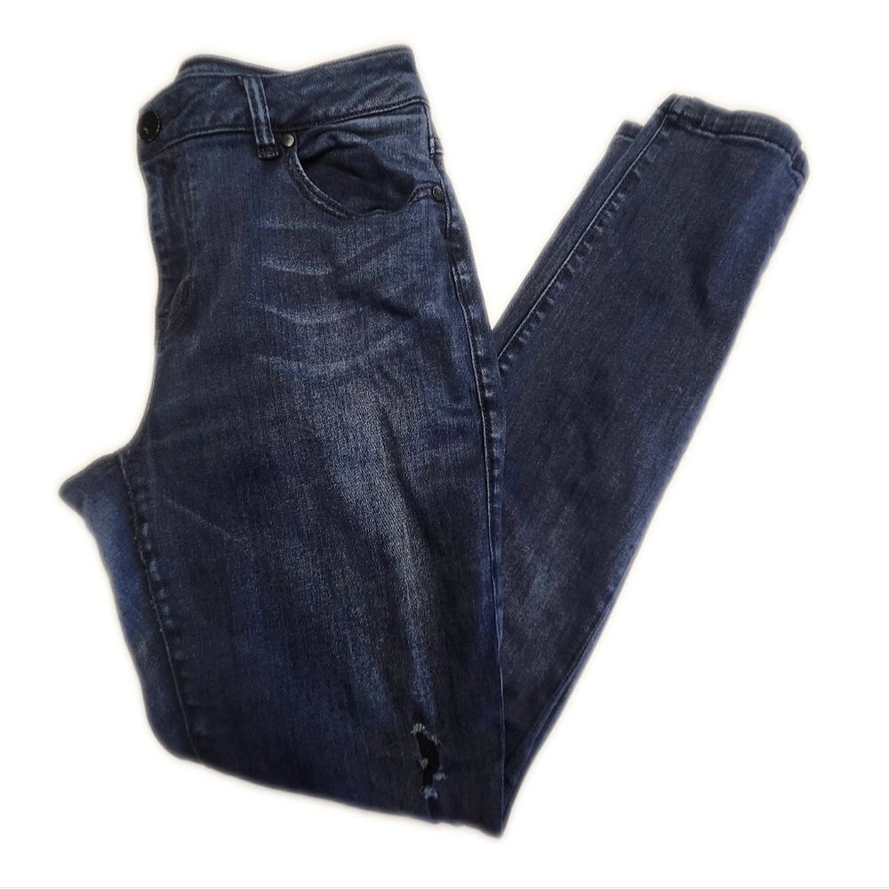 CAbi Style #3194 Dusk Destructed Curvy Skinny Dark Blue Jeans, 8